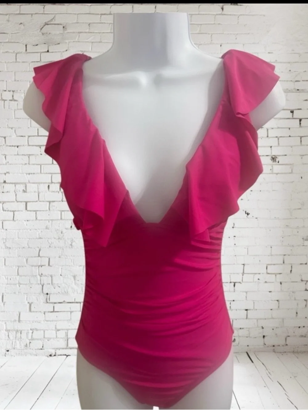 J.Crew Ruched Ruffle One Piece Swimsuit NWT | Fuchsia Flattering Fit Sz 4